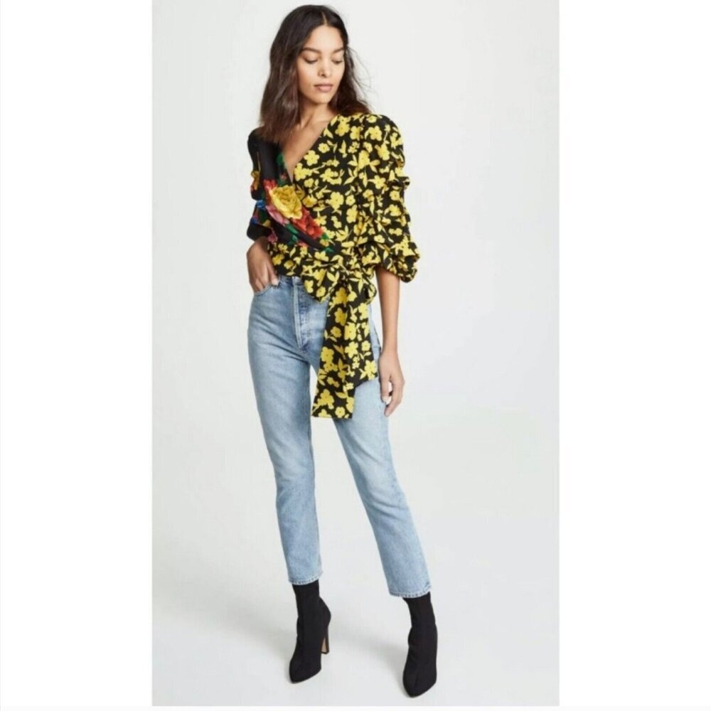 Alice + Olivia Dominica Floral Reversible Tuck-Sleeve Wrap Top Size Medium - Picture 2 of 16